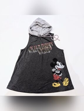 Disney Dark Gray Sleeveless Hooded Tank with Mickey Graphic